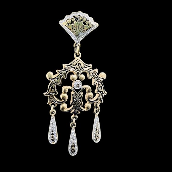 Vintage Gold Tone And Silver Tone Dangle Screw Back Earrings (5289) - Picture 3 of 5